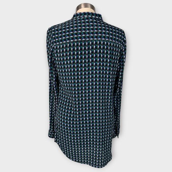 Halogen XS Blue Green Print Long Blouse Zipper Front Polyester - Picture 4 of 7